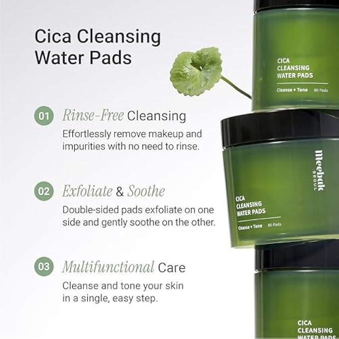 Meebak CICA WATER FACIAL CLEANSING PADS FOR FACE, PORES, EXFOLIATING, KOREAN MAKEUP REMOVER 80CT - Image 4